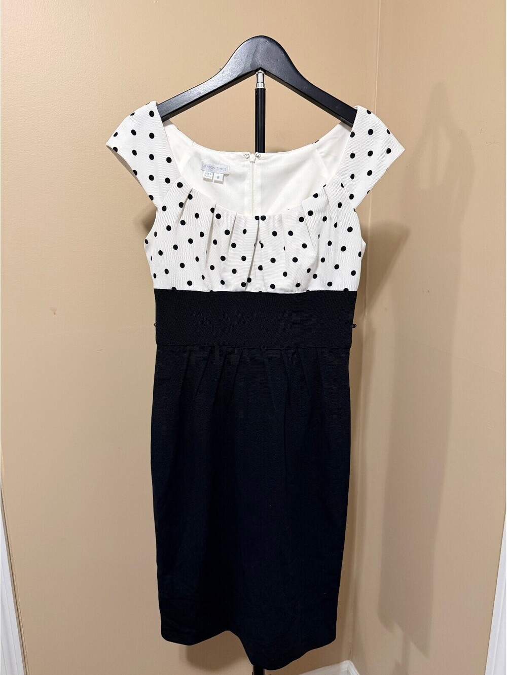 London Times Colorblock Polka Dot Empire Waist Dress Size 8